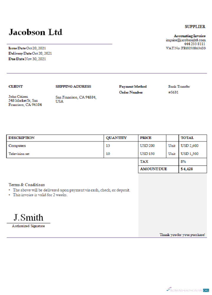 Download USA Jacobson Ltd invoice Photoshop template